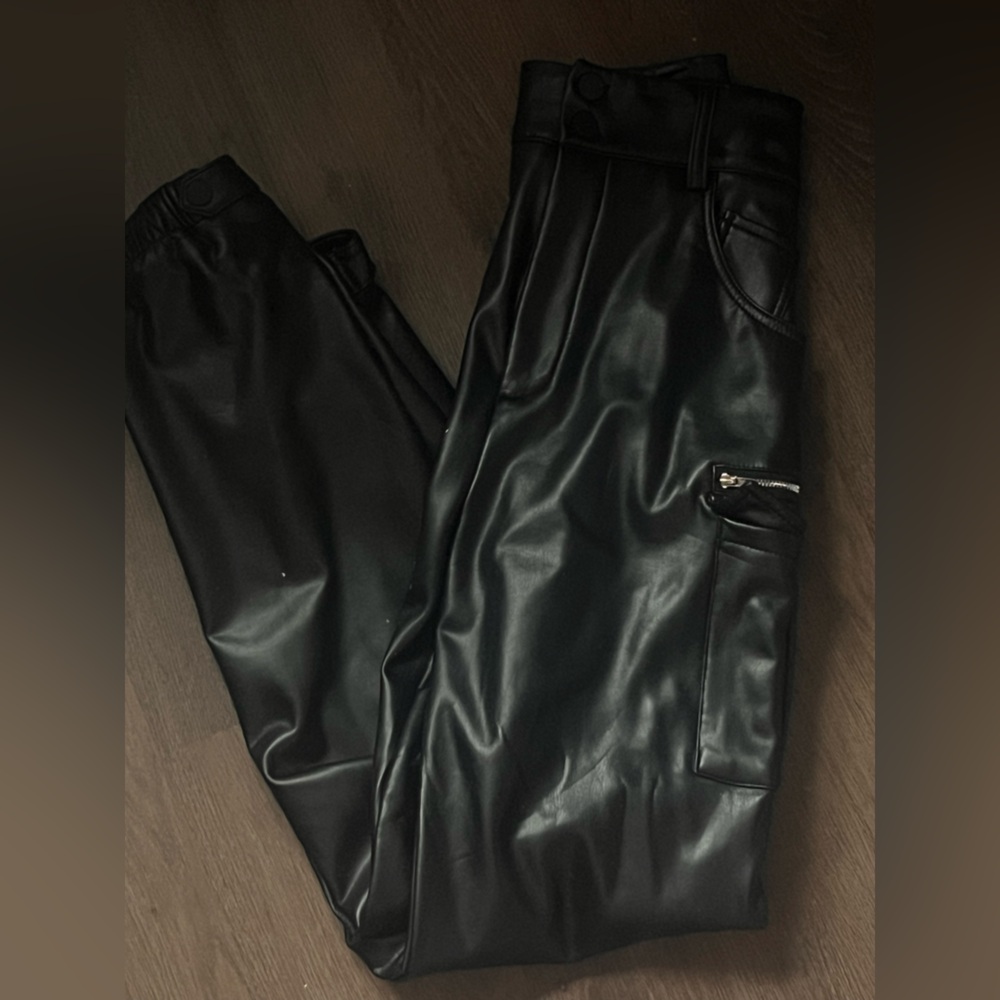 Meshki Black Leather Look Pants